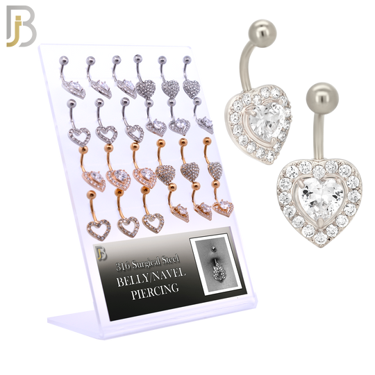 PK-NB11M - 316L Surgical Steel Different Heart Designs Banana Navel 14g 10mm Length Pack of 24 image 0
