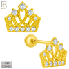 925-ES209 - Screw Ball Back - .925 Sterling Silver Crown Design Earring Stud with Clear Zircon image 2