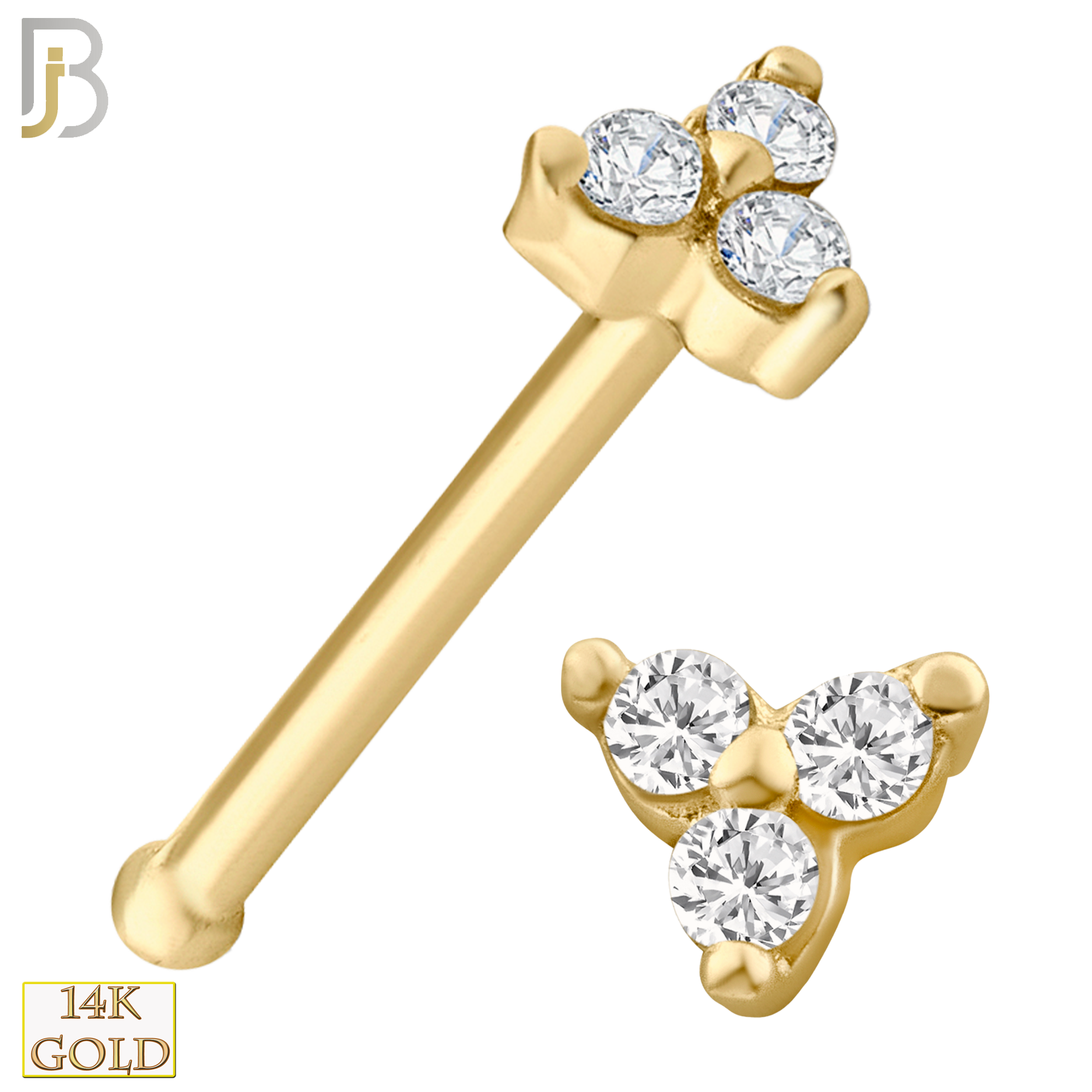 14-NR20BYC - 14k Yellow Gold Prong Setting Three Stone Triangle Shape Nose Bone image 0