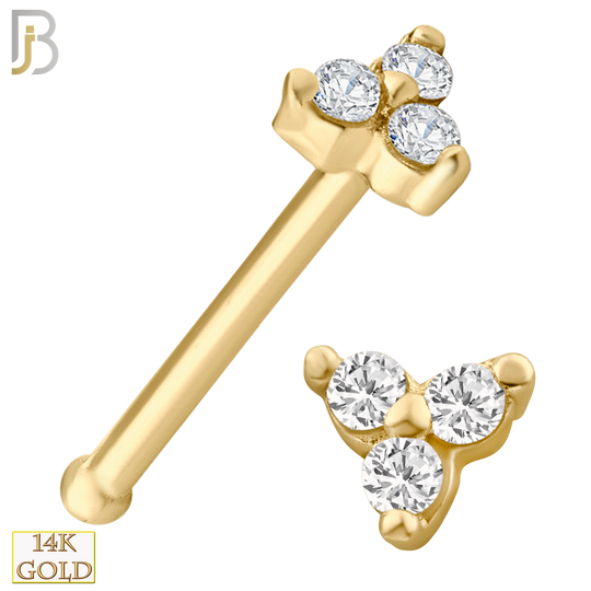 14-NR20BYC - 14k Yellow Gold Prong Setting Three Stone Triangle Shape Nose Bone image 0