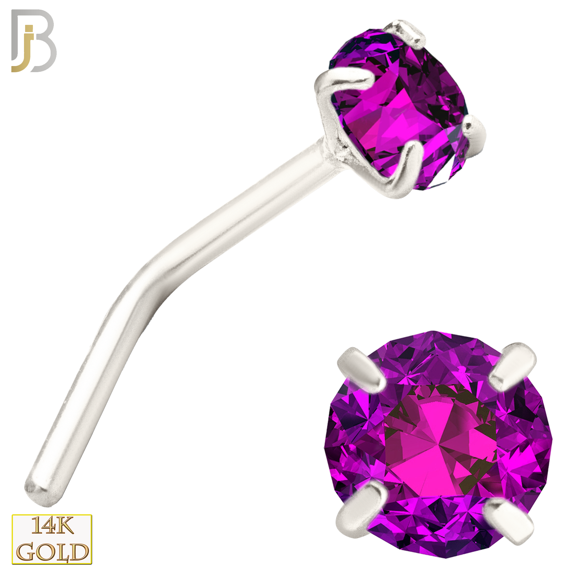 14-NR10CWR - 20g 14k White Gold L-Shaped with Ruby Colored CZ image 4