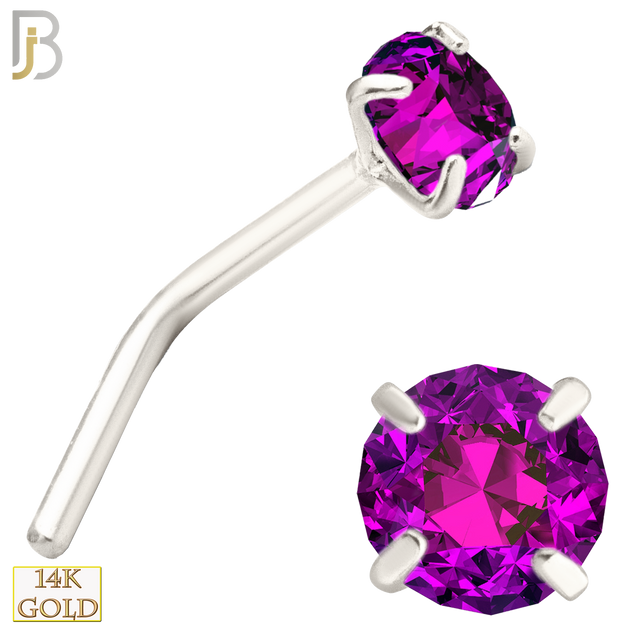 14-NR10CWR - 20g 14k White Gold L-Shaped with Ruby Colored CZ image 4