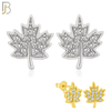 925-ES145 - .925 Sterling Silver Autumn Leaf Design with Zircon Design Earring Stud image 0