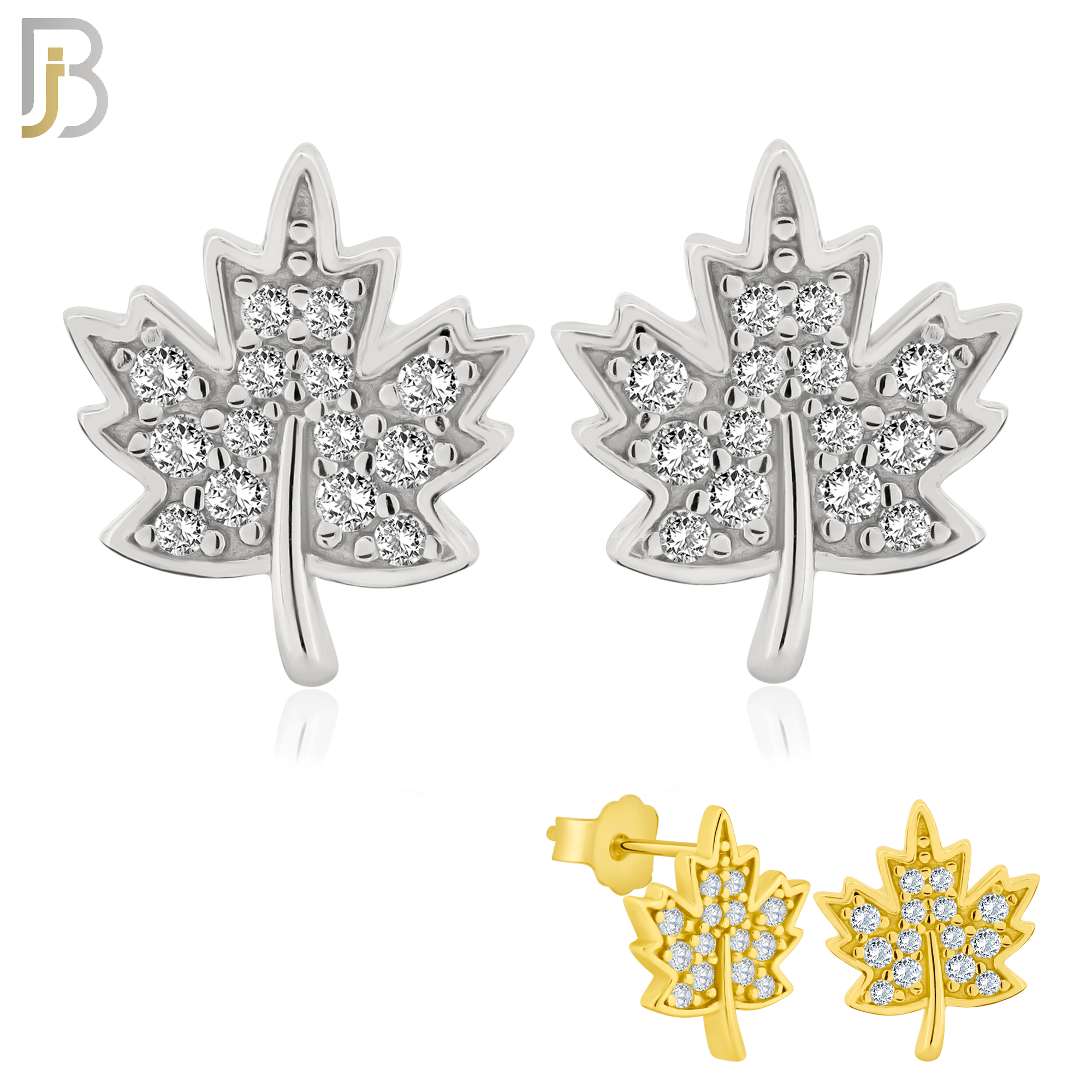 925-ES145 - .925 Sterling Silver Autumn Leaf Design with Zircon Design Earring Stud image 0