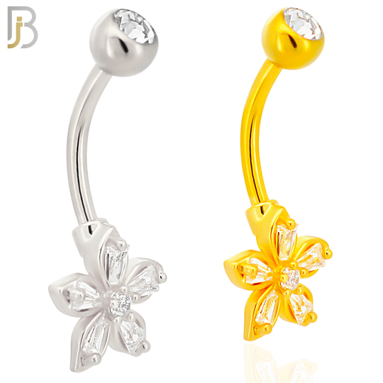NB87 -  316L Stainless Steel Flower Design CZ Banana Belly Ring and 5mm Screw Ball image 0