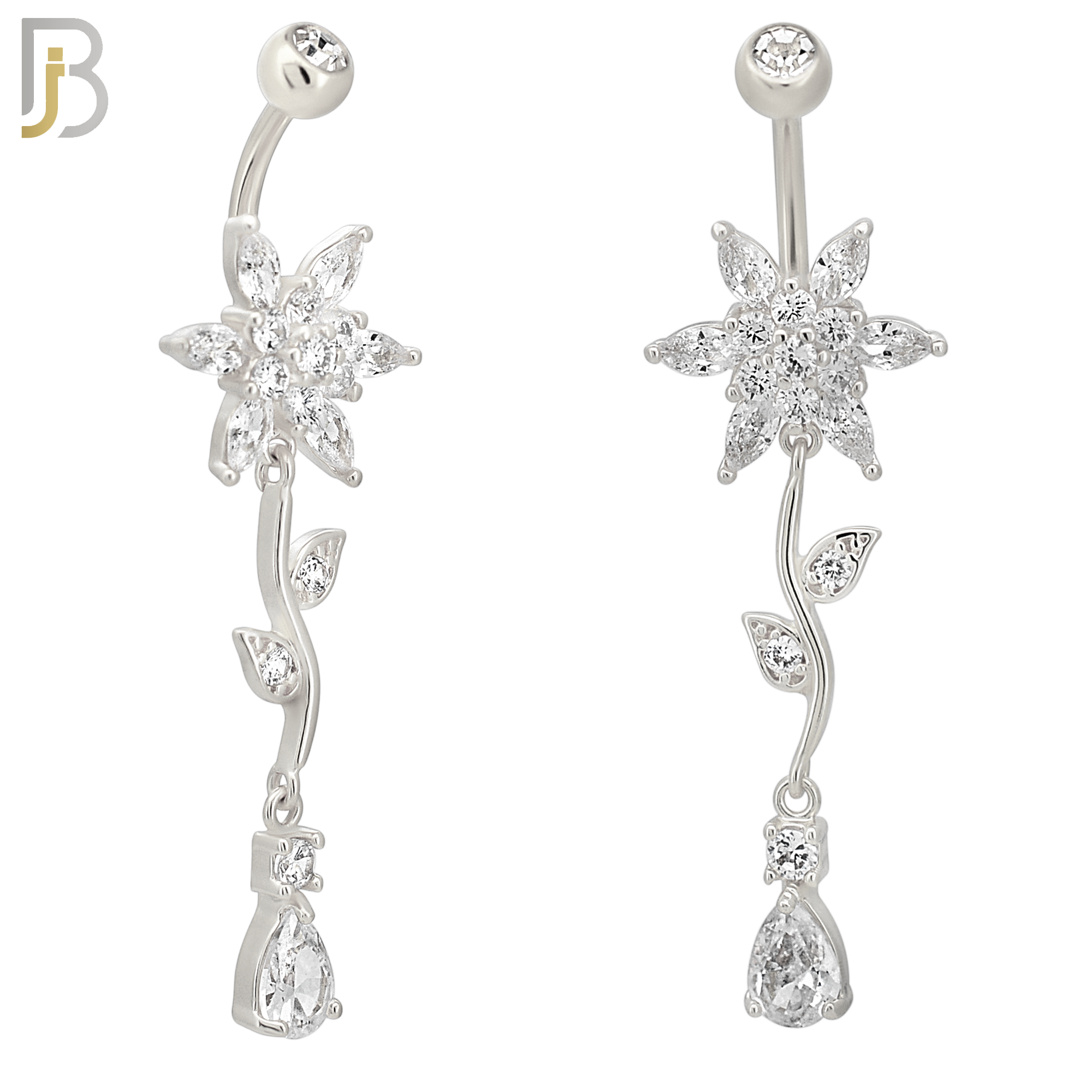 N0117  - 316L Stainless Steel Flower with Vein & Pear Shaped Zircon Belly Ring and 5mm Screw Ball image 2