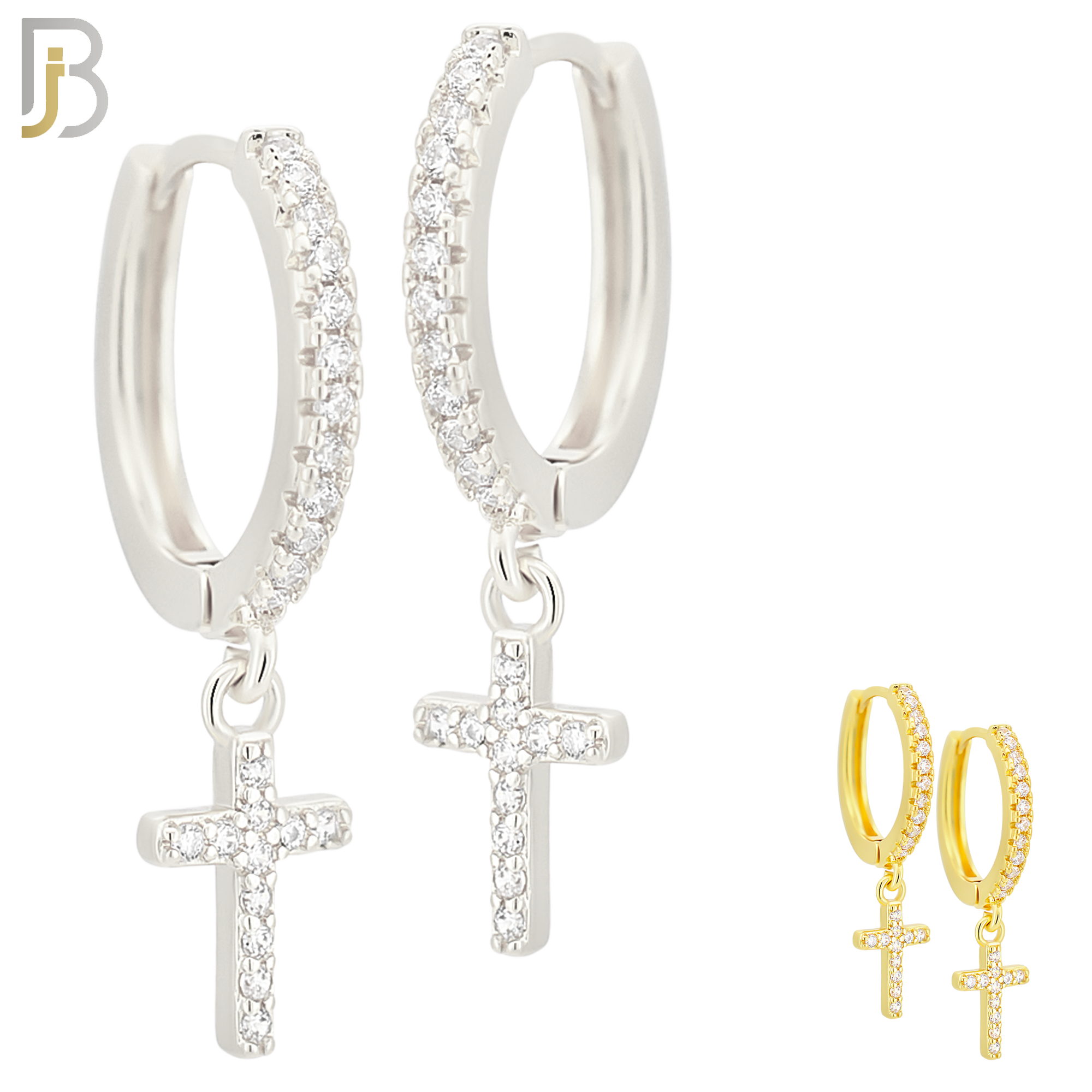 ES36 - 316L Stainless Steel Dangling Cross Zircon Design Huggies Clip On image 0