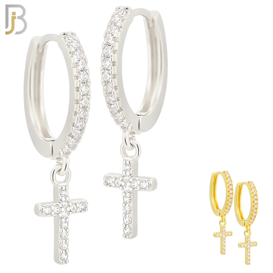 ES36 - 316L Stainless Steel Dangling Cross Zircon Design Huggies Clip On image 0