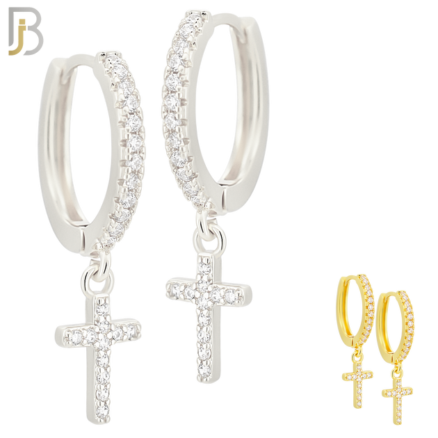ES36 - 316L Stainless Steel Dangling Cross Zircon Design Huggies Clip On image 0