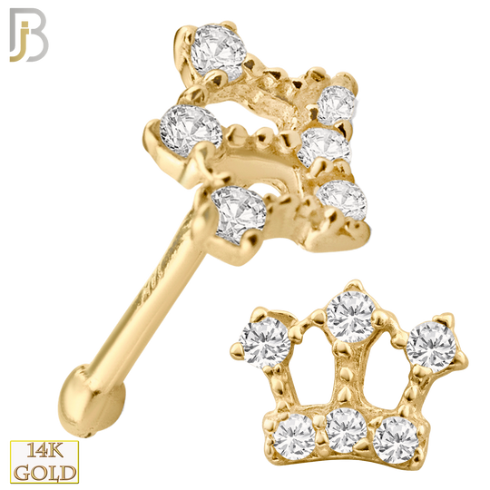 14-NR16 - 14k Solid Gold Nose Bone Crown with Zircon Design image 0