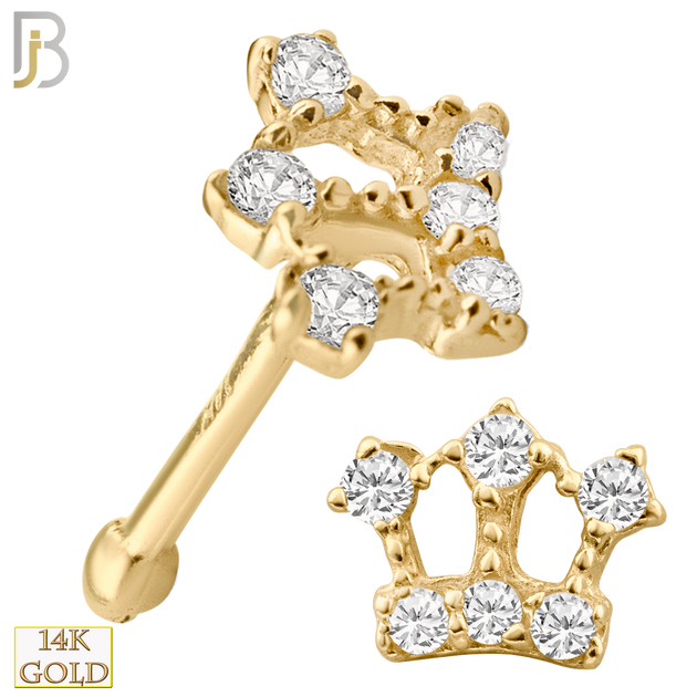 14-NR16 - 14k Solid Gold Nose Bone Crown with Zircon Design image 0