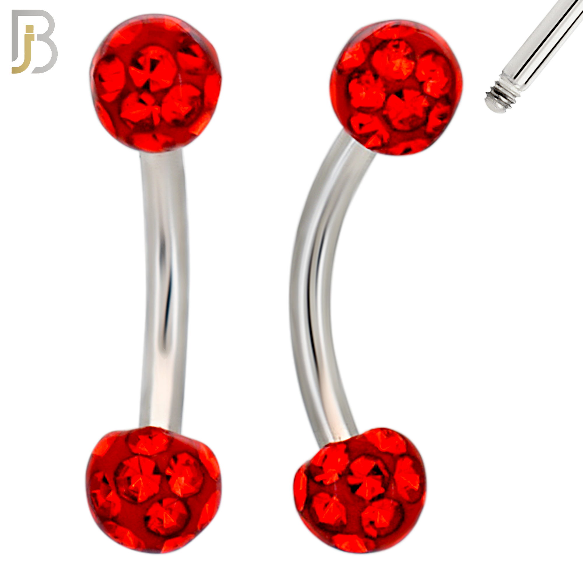 EC05 - 8mm Length Bar 316L Surgical Steel Curved Barbell Coated Multi Zircon Externally Threaded (PACK OF 4) image 3
