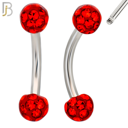 EC05 - 8mm Length Bar 316L Surgical Steel Curved Barbell Coated Multi Zircon Externally Threaded (PACK OF 4) image 3