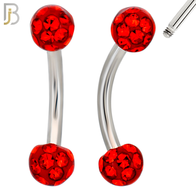 EC05 - 8mm Length Bar 316L Surgical Steel Curved Barbell Coated Multi Zircon Externally Threaded (PACK OF 4) image 3