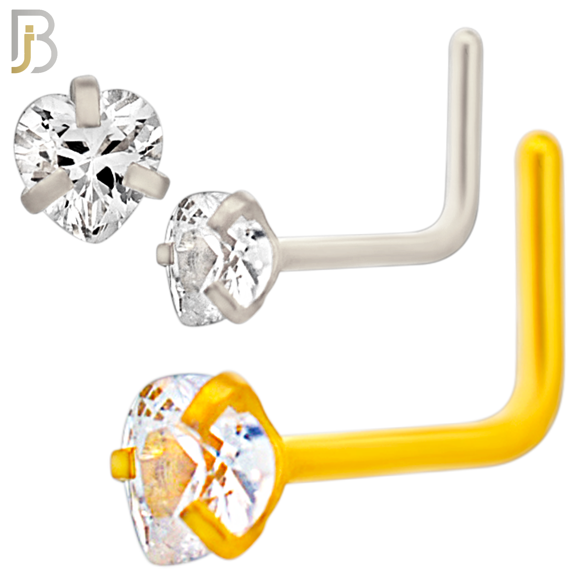 NR42L - 316L Surgical Steel L-Shape Nose Ring with 3mm Heart Shaped Clear Zircon in Three Prong Setting (PACK OF 6) image 0