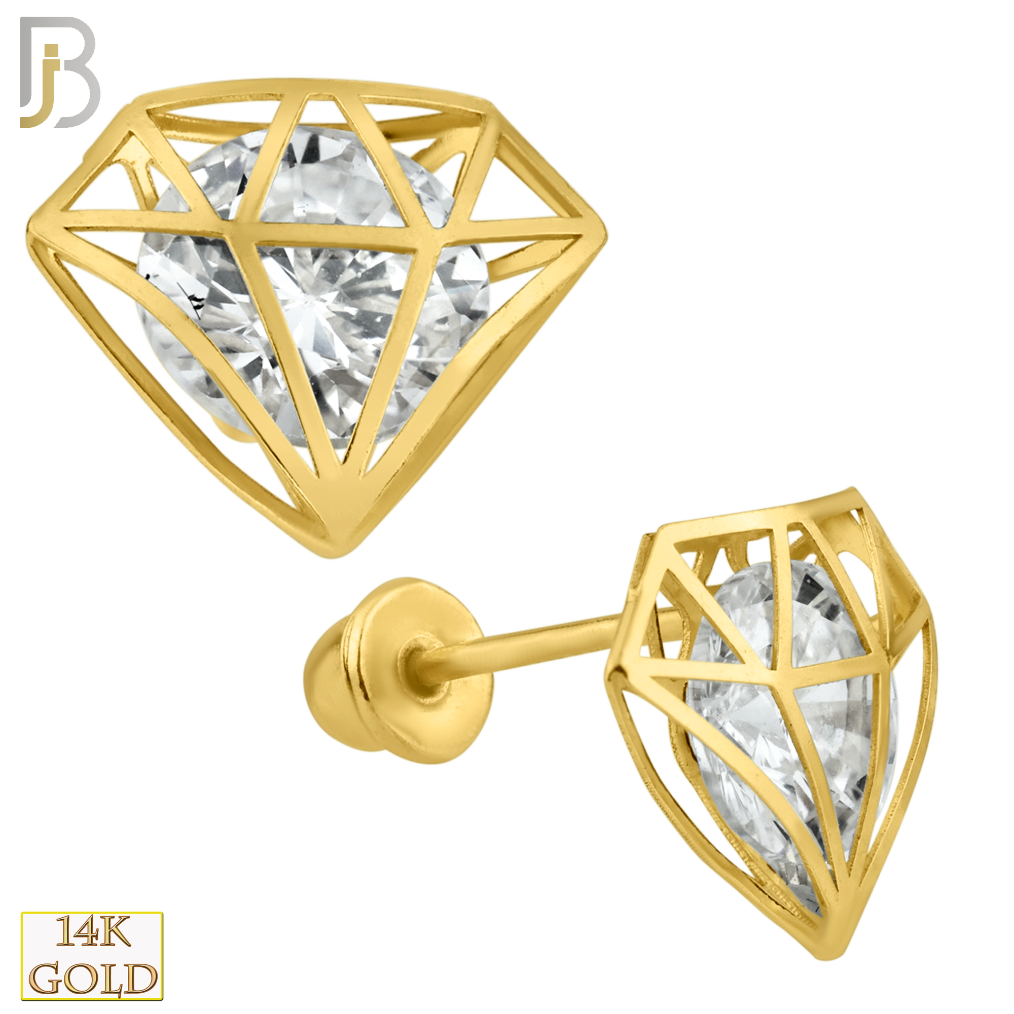 14-ES44YC - 14k Yellow Gold Screw Back Round Clear CZ in Diamond-Shape Cage Stud Earrings image 0