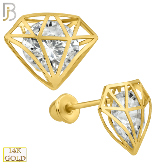14-ES44YC - 14k Yellow Gold Screw Back Round Clear CZ in Diamond-Shape Cage Stud Earrings image 0
