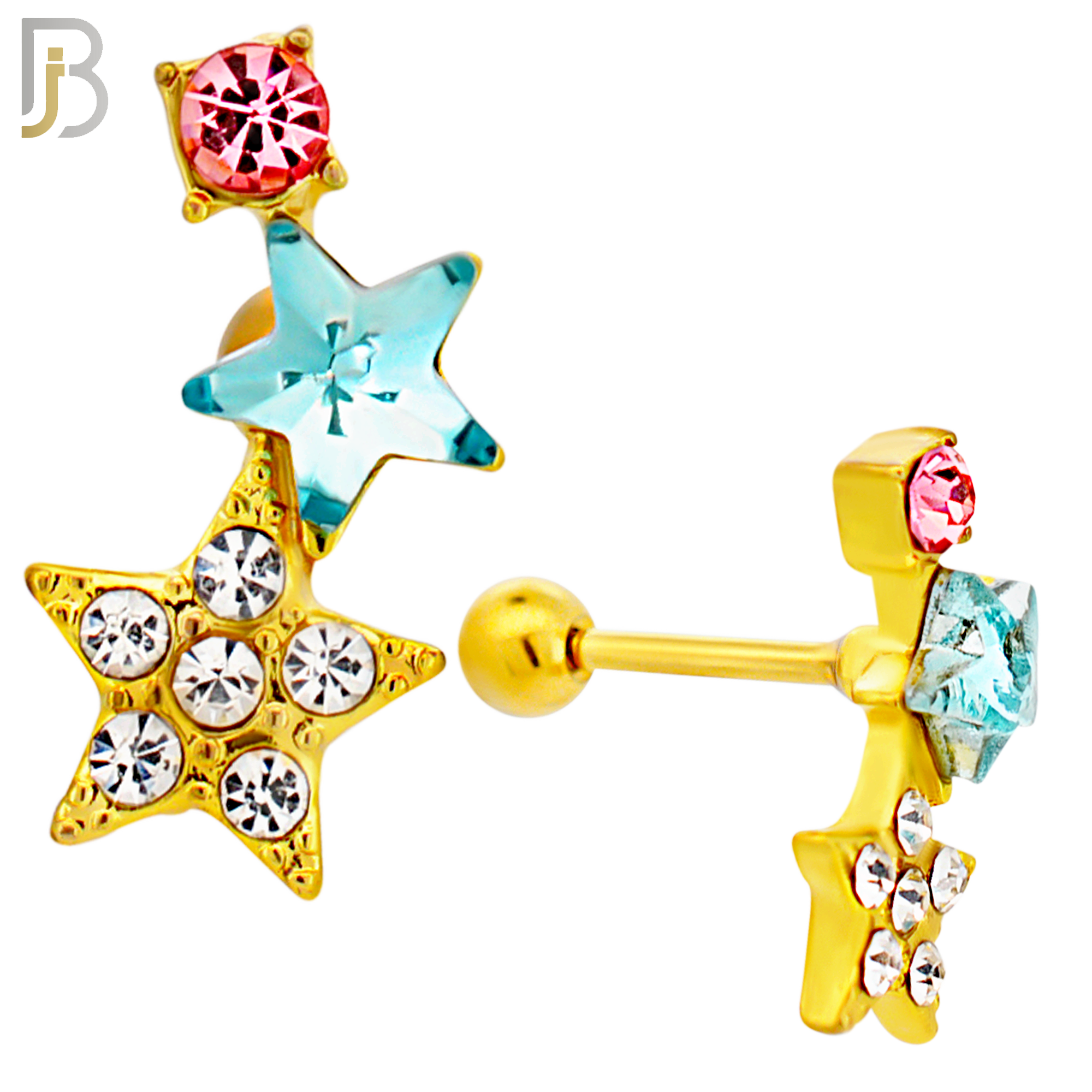 TB124 - 316L Stainless Steel Double Star Tragus/Cartilage Barbell (Pack of 6) image 6
