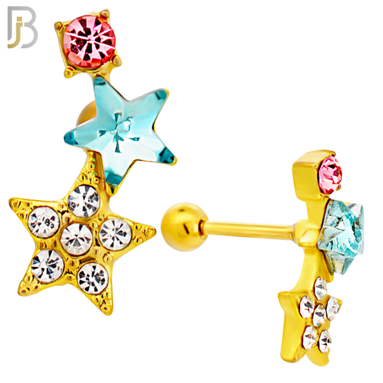 TB124 - 316L Stainless Steel Double Star Tragus/Cartilage Barbell (Pack of 6) image 6