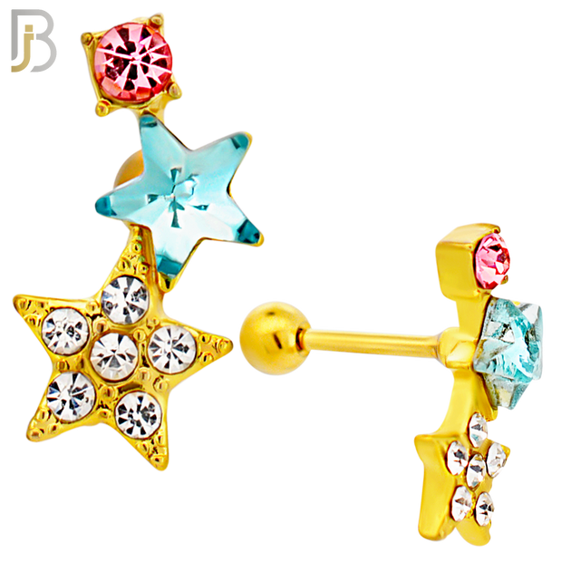 TB124 - 316L Stainless Steel Double Star Tragus/Cartilage Barbell (Pack of 6) image 6