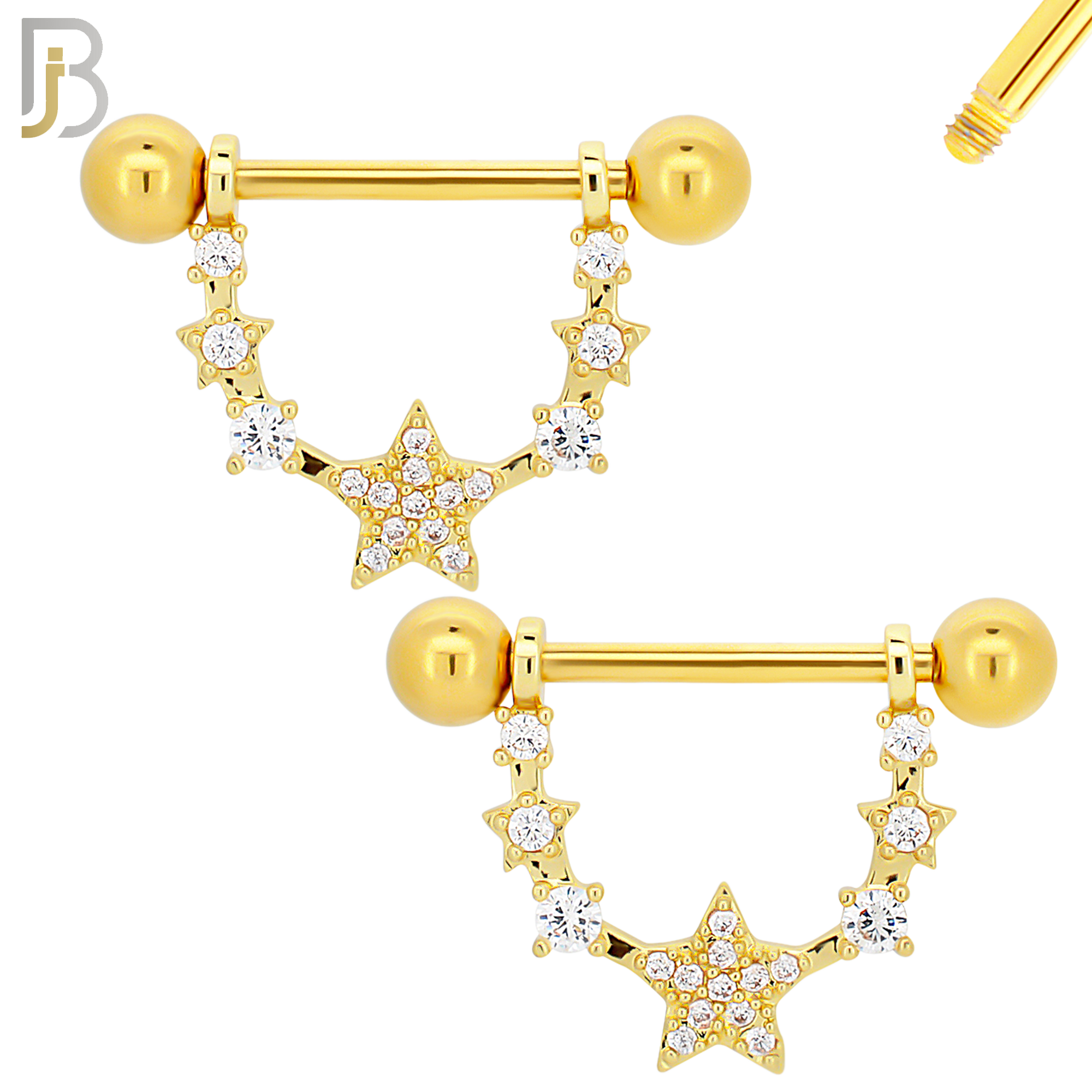 NP26 - 316L Surgical Steel Screw Bar with Five Star Zircon Design Pair image 2