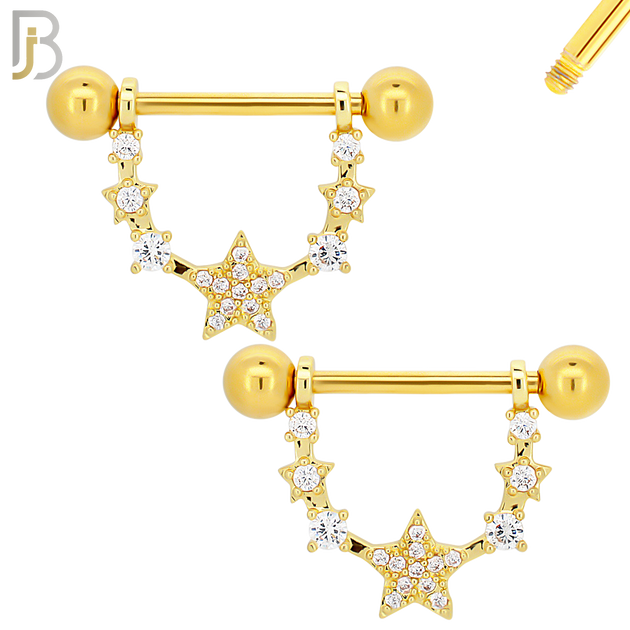 NP26 - 316L Surgical Steel Screw Bar with Five Star Zircon Design Pair image 2