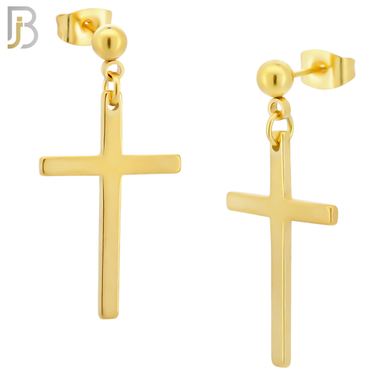 ES90 - 316L Stainless Steel Dangling 25x16mm Cross Design Earrings Stud image 3