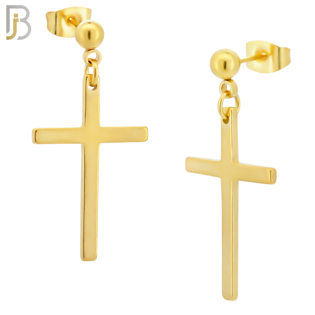 ES90 - 316L Stainless Steel Dangling 25x16mm Cross Design Earrings Stud image 3