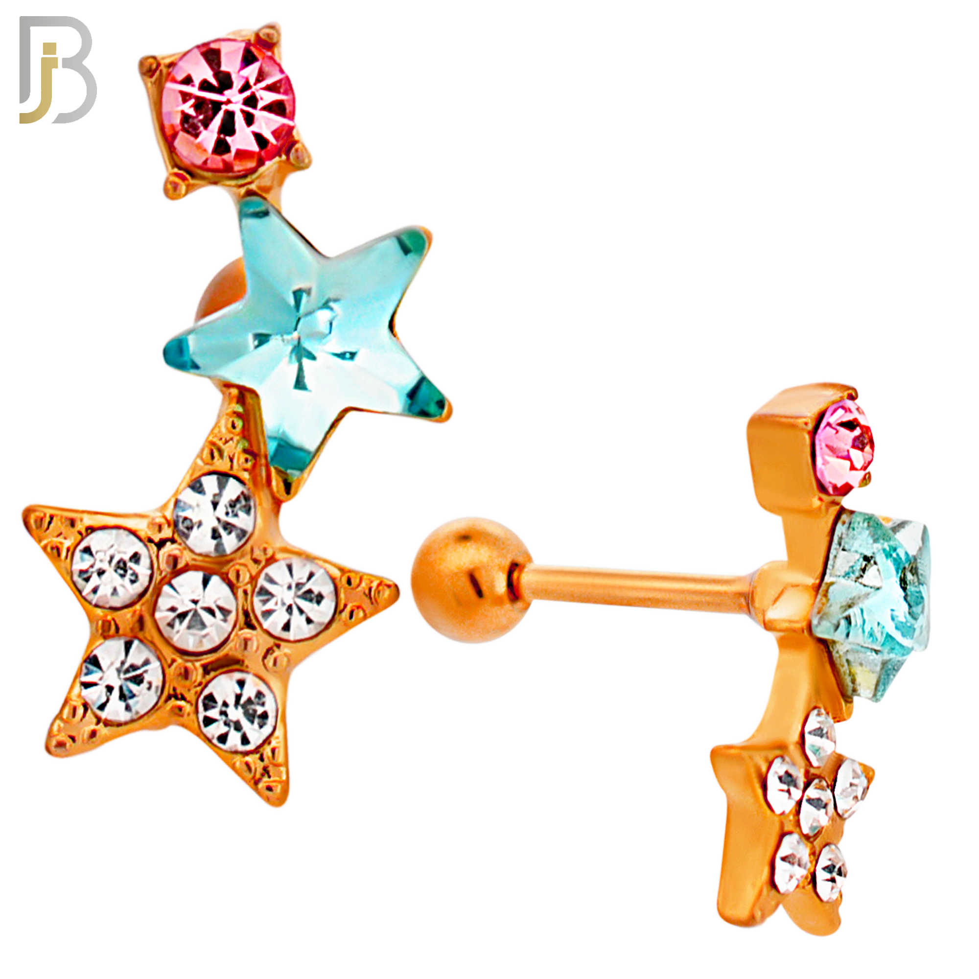 TB124 - 316L Stainless Steel Double Star Tragus/Cartilage Barbell (Pack of 6) image 4
