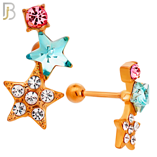 TB124 - 316L Stainless Steel Double Star Tragus/Cartilage Barbell (Pack of 6) image 4