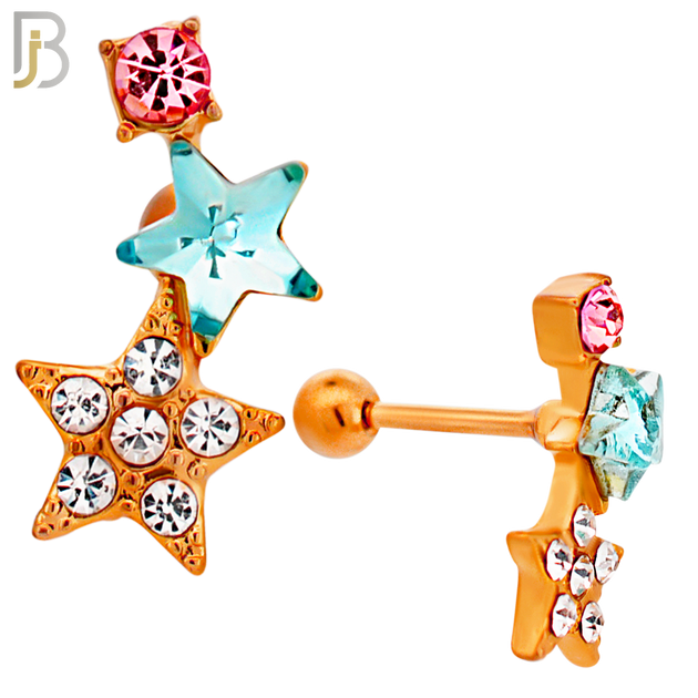 TB124 - 316L Stainless Steel Double Star Tragus/Cartilage Barbell (Pack of 6) image 4