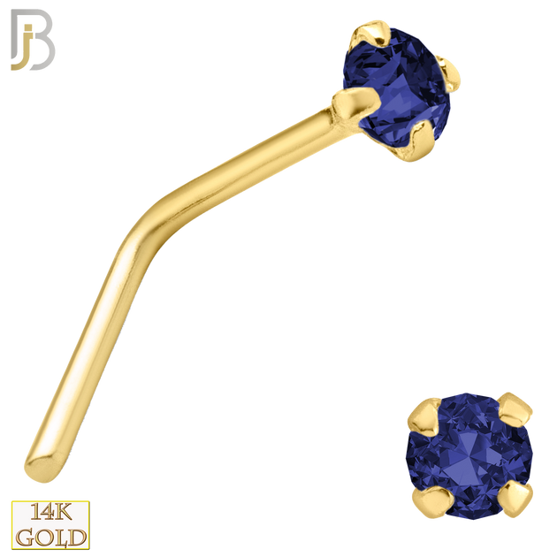 14-NR10CYS - 20g 14k Yellow Gold L-Shaped with Blue Sapphire Colored CZ - 1.5mm image