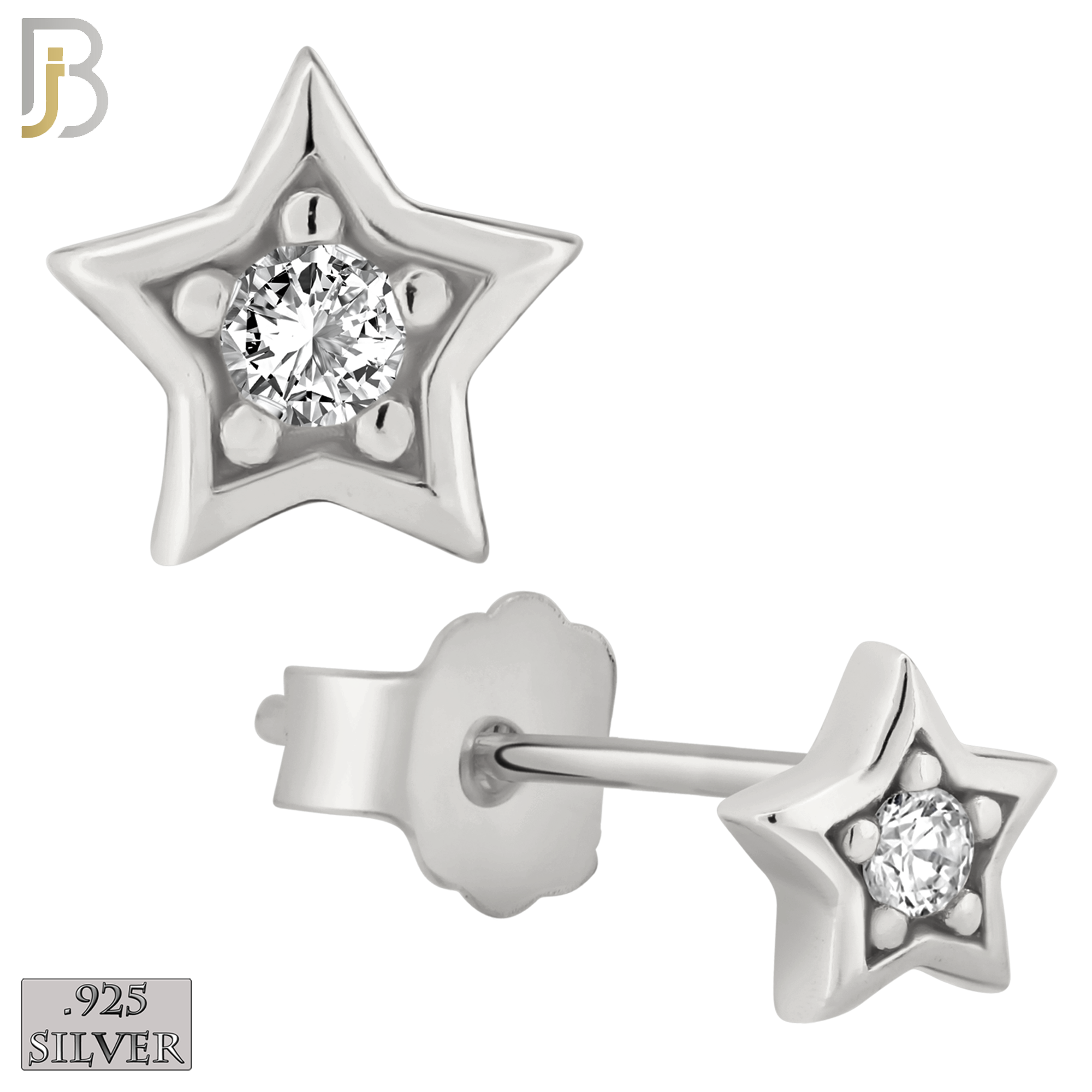 925-ES81 - .925 Sterling Silver Star Design with Zircon Design Earring Stud image 1