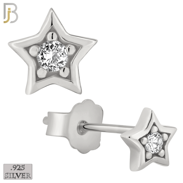 925-ES81 - .925 Sterling Silver Star Design with Zircon Design Earring Stud image 1