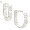 ES189 - 316L Surgical Steel Curved Hoop Earring with  Two Rows of Zircon CZ on One Side and Hollow Heart Design on Back Side image 1