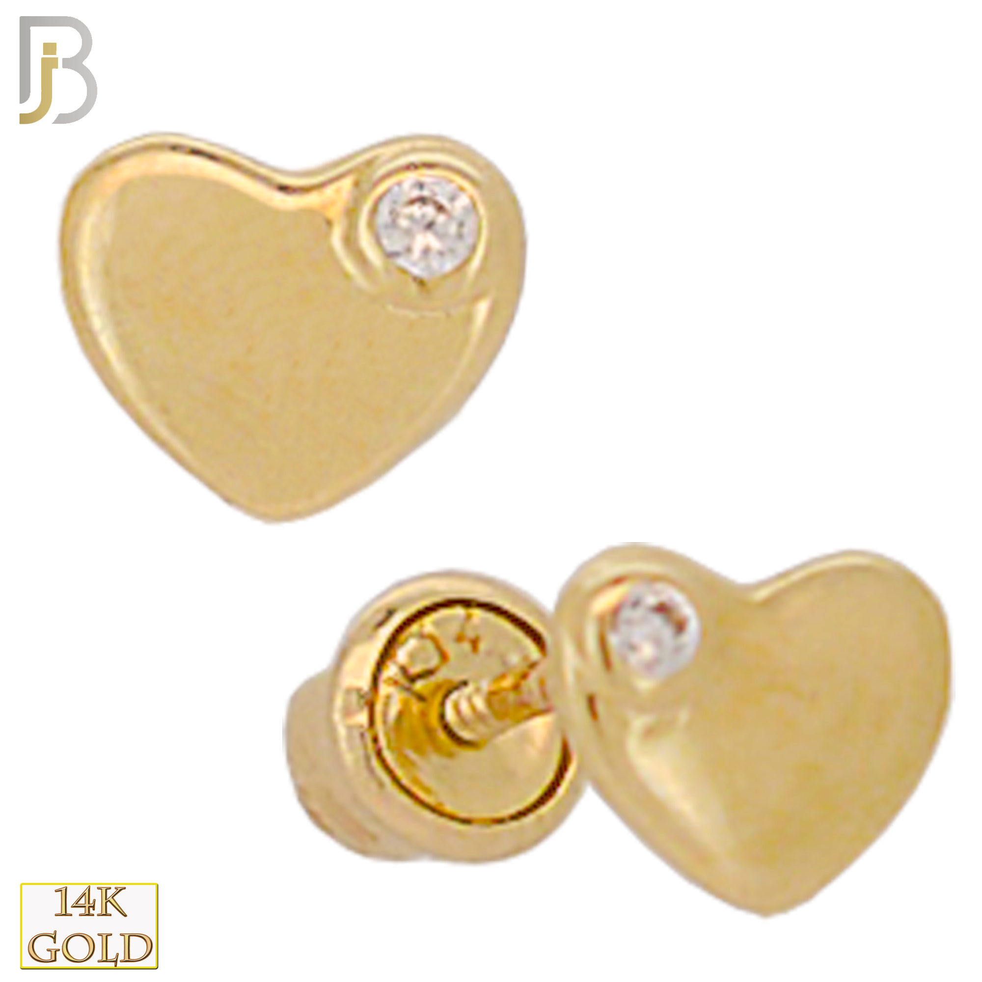 14-ES89 - 14k Solid Gold Heart Design with Zircon Earring Stud - Yellow Gold image