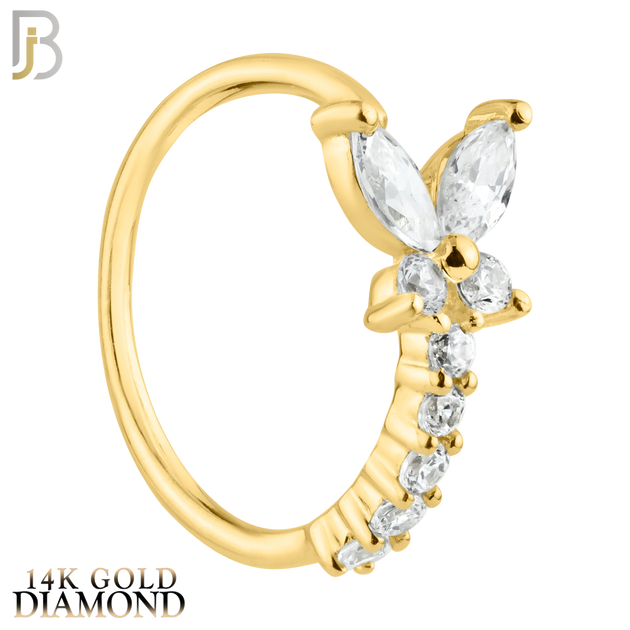 14-CT66D - 14K Solid Gold Natural Diamonds Butterfly Design with Line of Diamonds Nose Hoops image 0