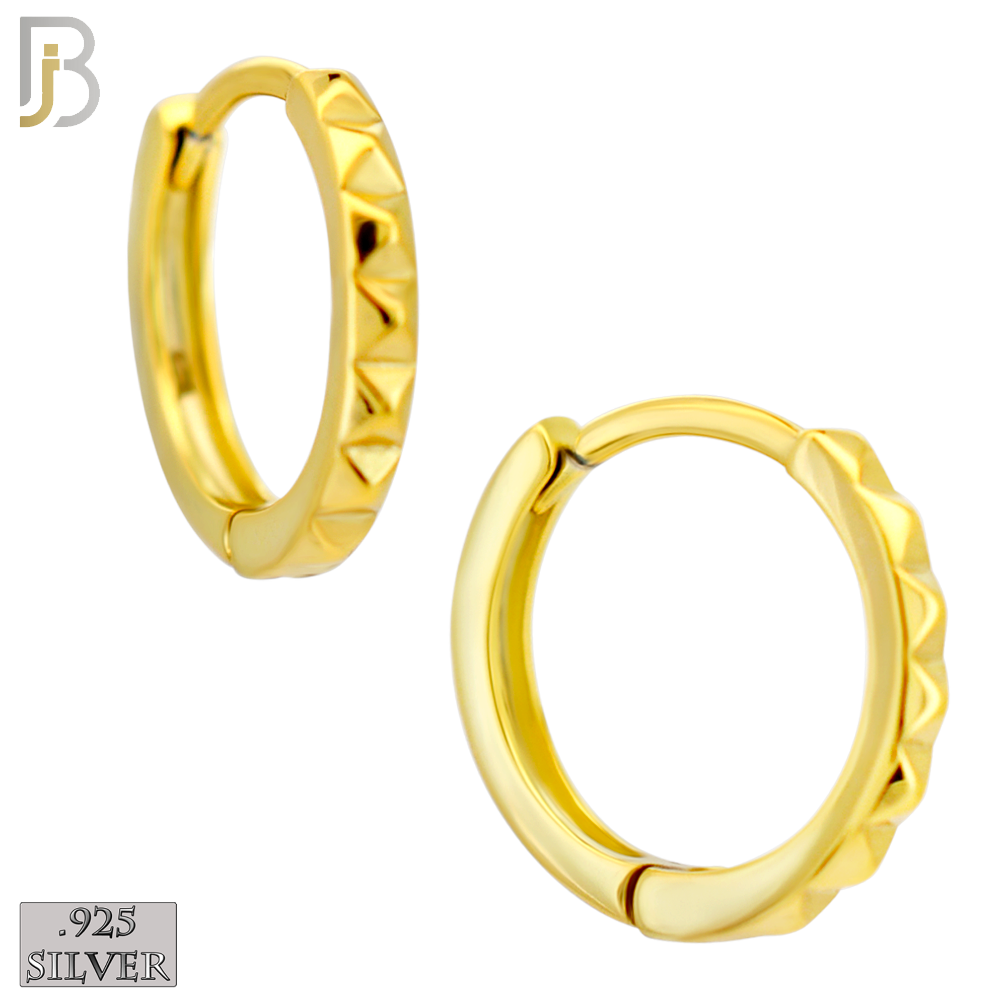 925-ES453 - 925 Sterling Silver Plain Beveled Edge Design Huggies Hoop Earrings image 2