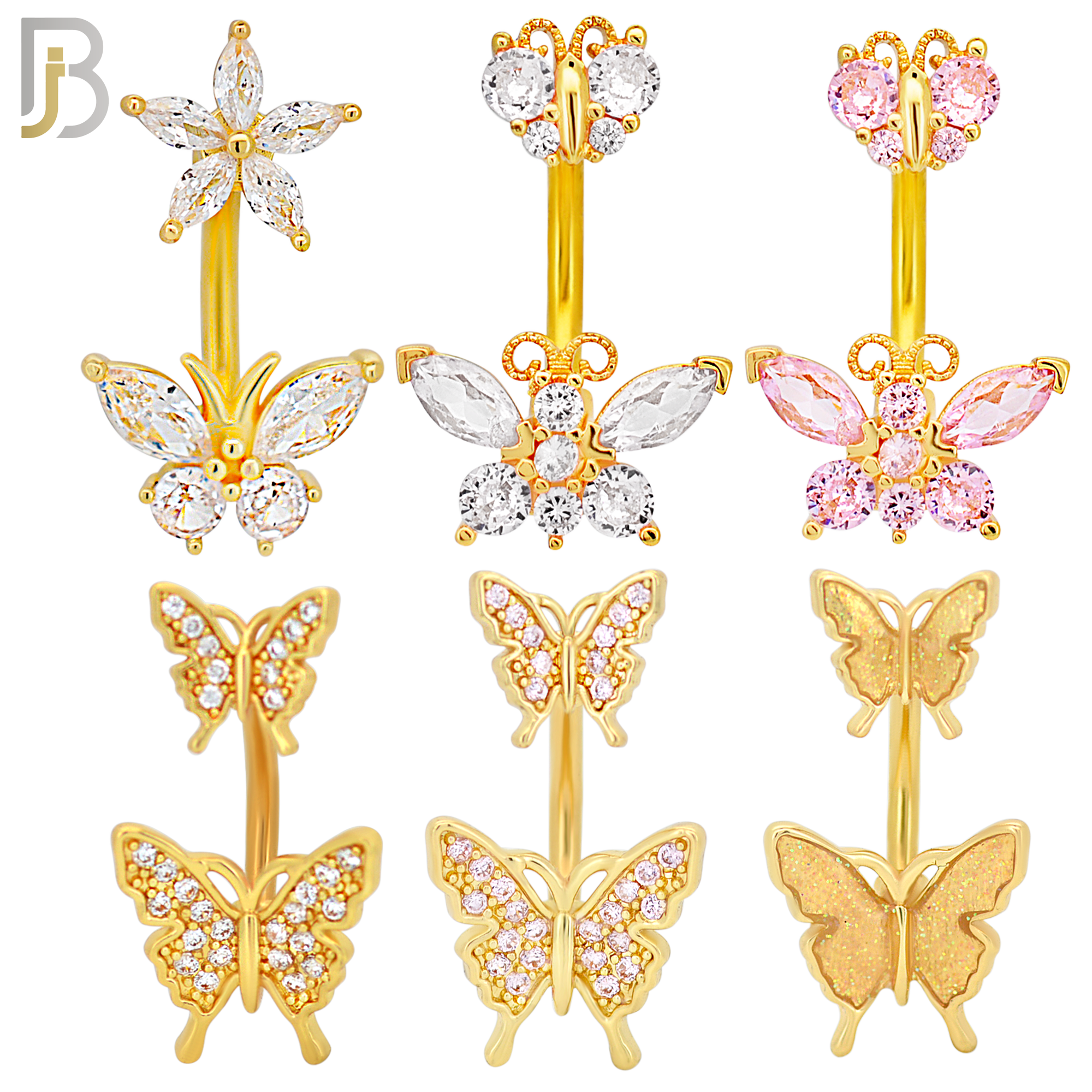 PK-NB60M - 316L Surgical Steel All Butterfly Design Banana Belly Ring - Pack of 24 image 2