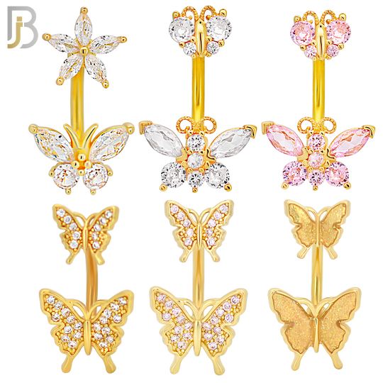 PK-NB60M - 316L Surgical Steel All Butterfly Design Banana Belly Ring - Pack of 24 image 2