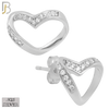 925-ES141 - .925 Sterling Silver Twisted Hollow Heart Design with Zircon Design Earring Stud image 1