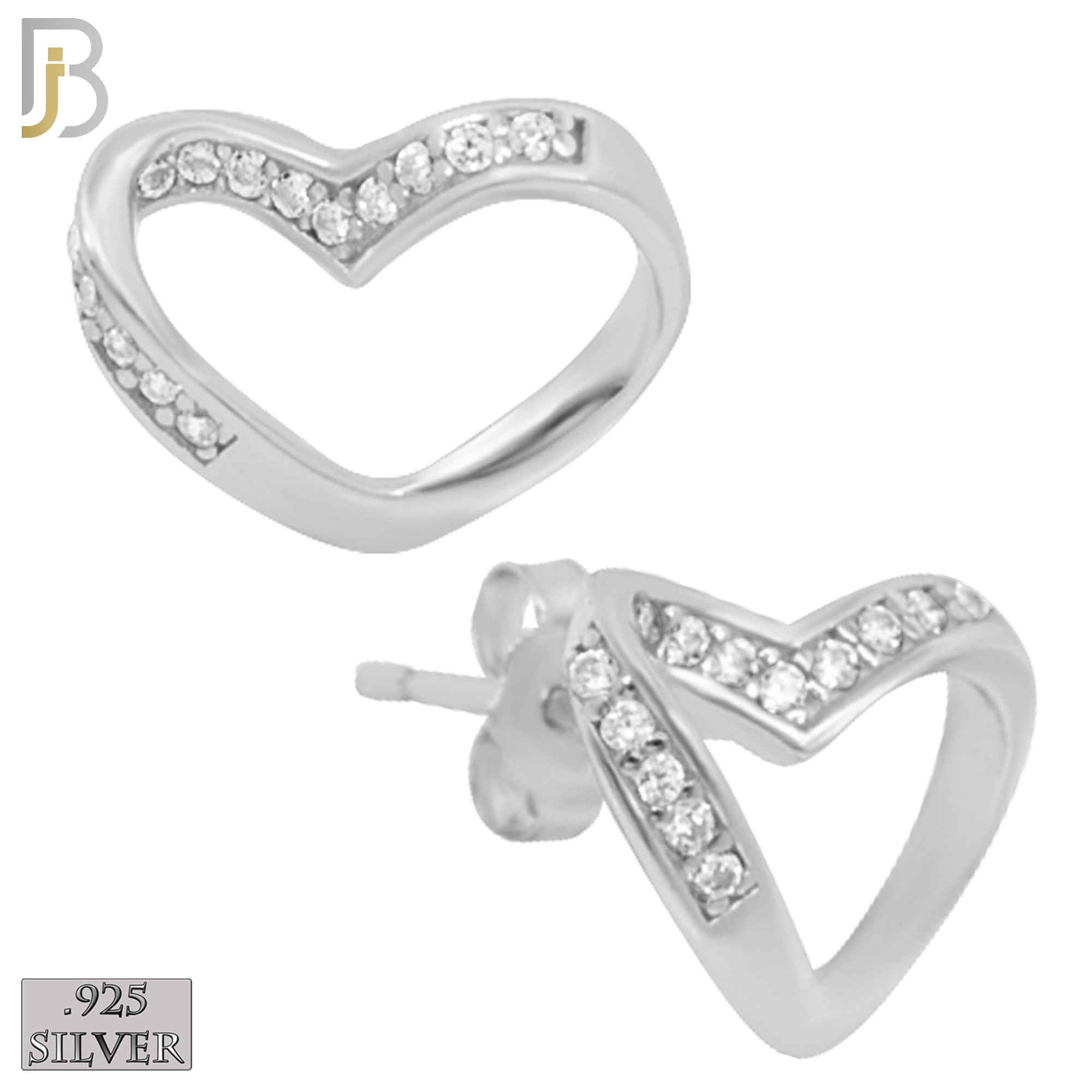 925-ES141 - .925 Sterling Silver Twisted Hollow Heart Design with Zircon Design Earring Stud image 1