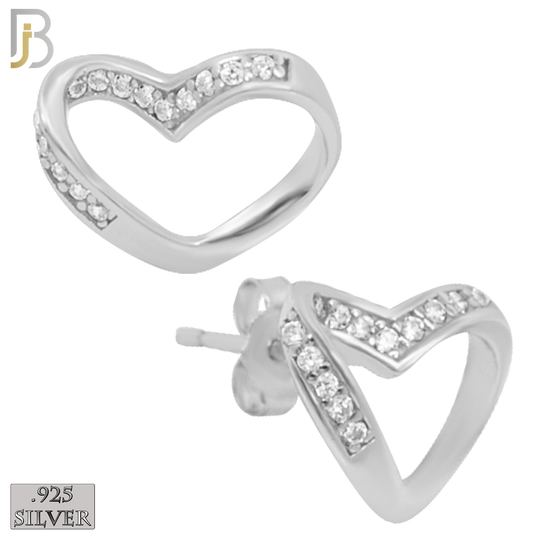 925-ES141 - .925 Sterling Silver Twisted Hollow Heart Design with Zircon Design Earring Stud image 1