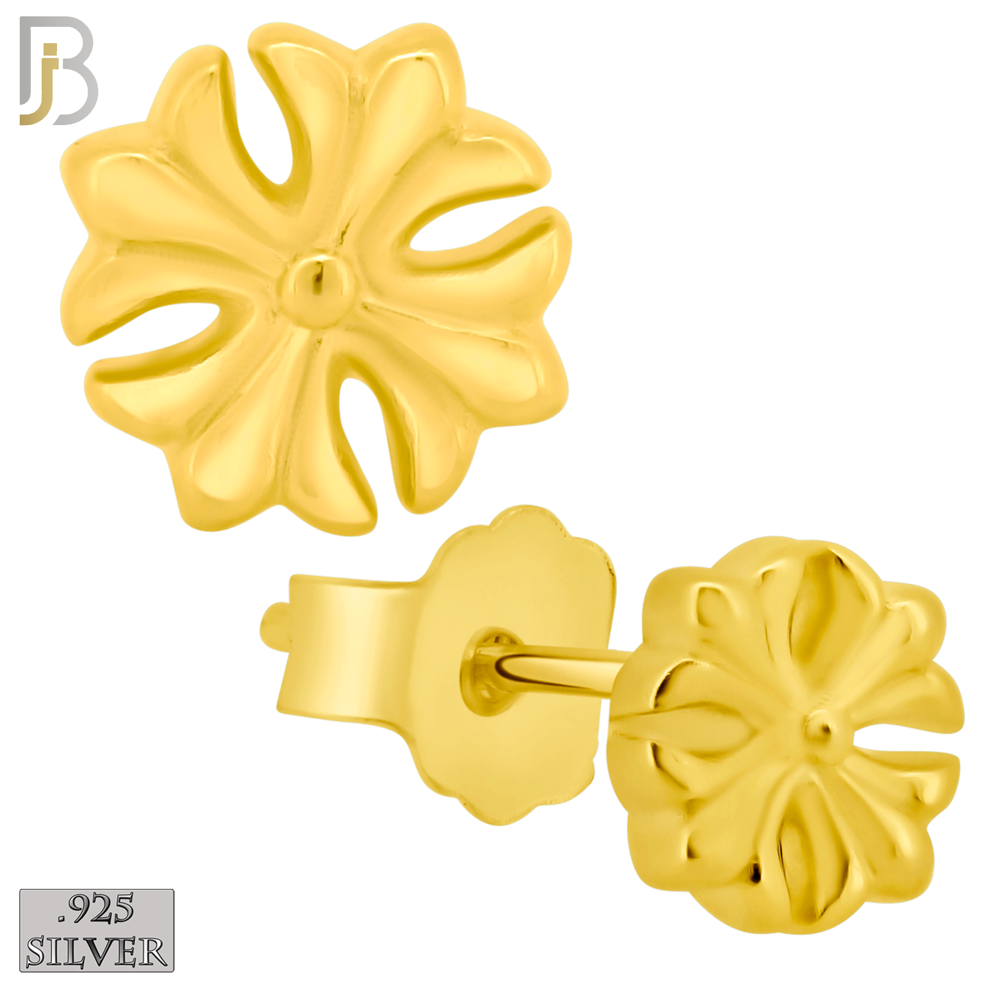 925-ES431 - Push Back - .925 Sterling Silver Four Fleur-de-lis Earrings Stud image 1