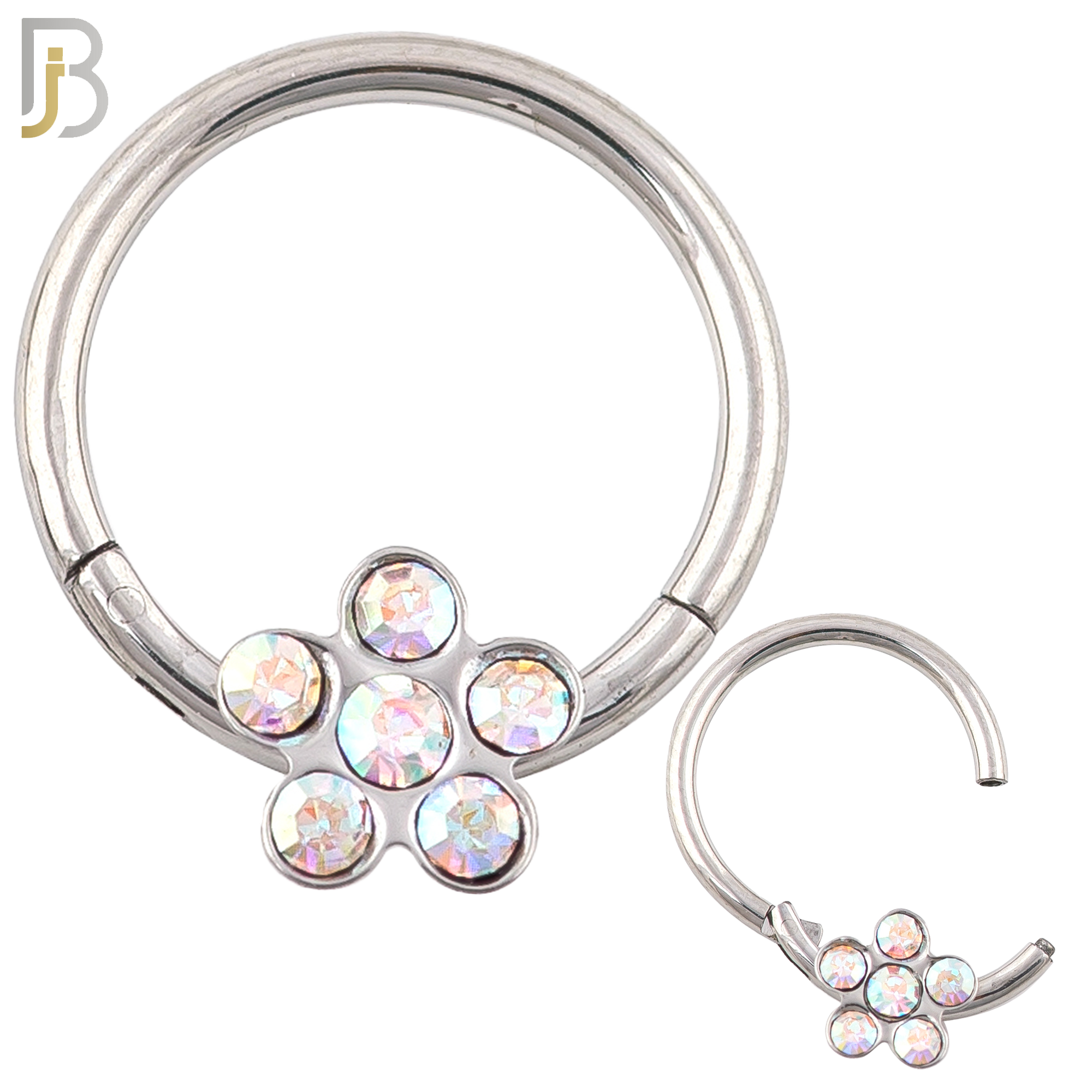 CT98 - 316 Stainless Steel Flower Hinged Hoop Nose Ring (PACK OF 6) image 2
