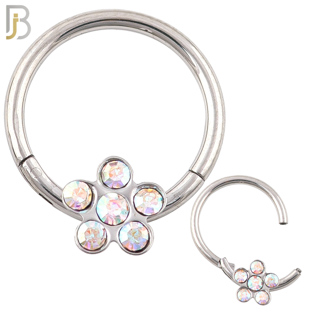CT98 - 316 Stainless Steel Flower Hinged Hoop Nose Ring (PACK OF 6) image 2