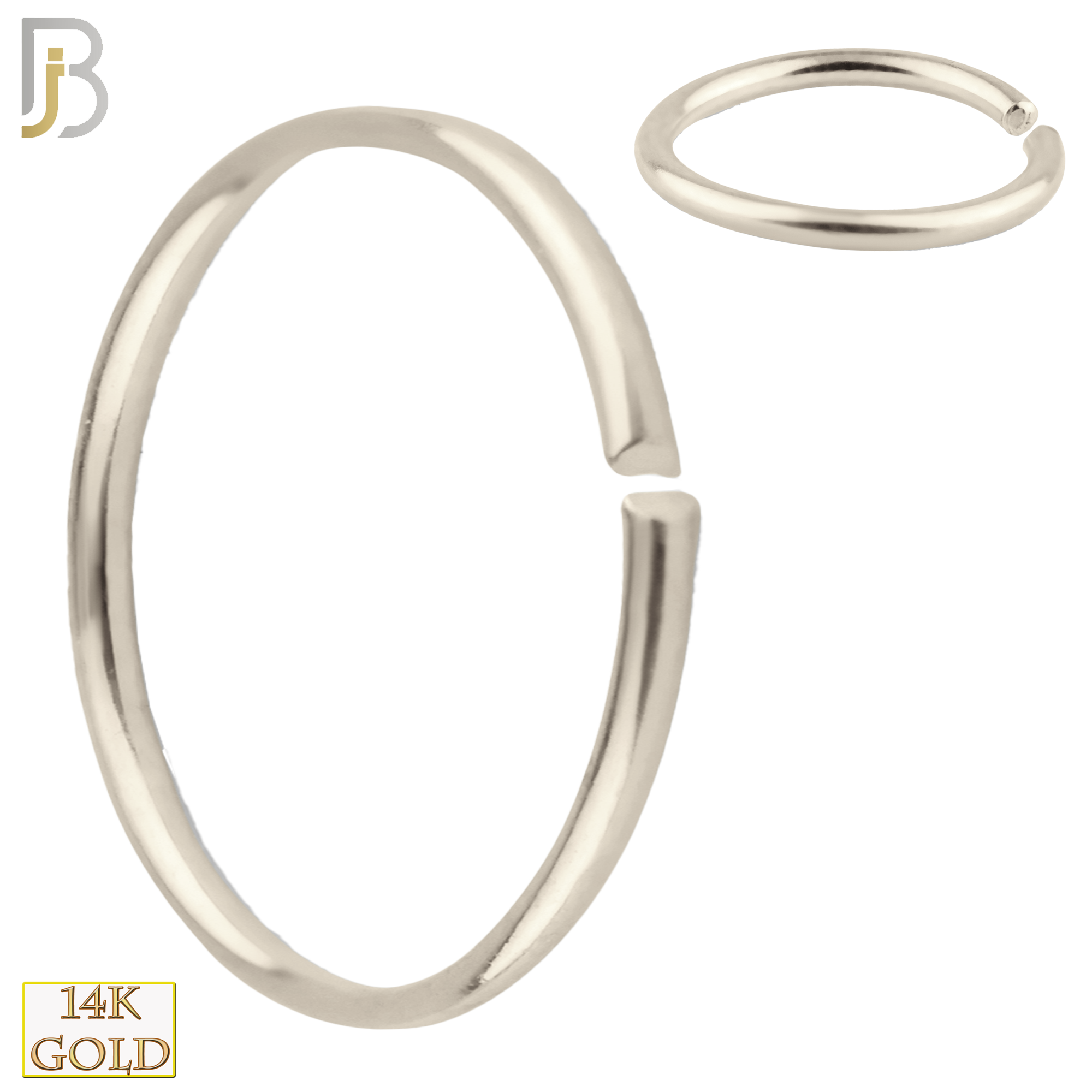 14-CT02 - 14k Solid White Gold Seamless Continuous Ring Hoops Piercing - 20g - .81mm, 1/4 - 6mm image