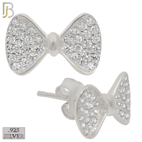 925-ES235 – .925 Sterling Silver Bow Tie with Zircon Design Earring Stud image 1