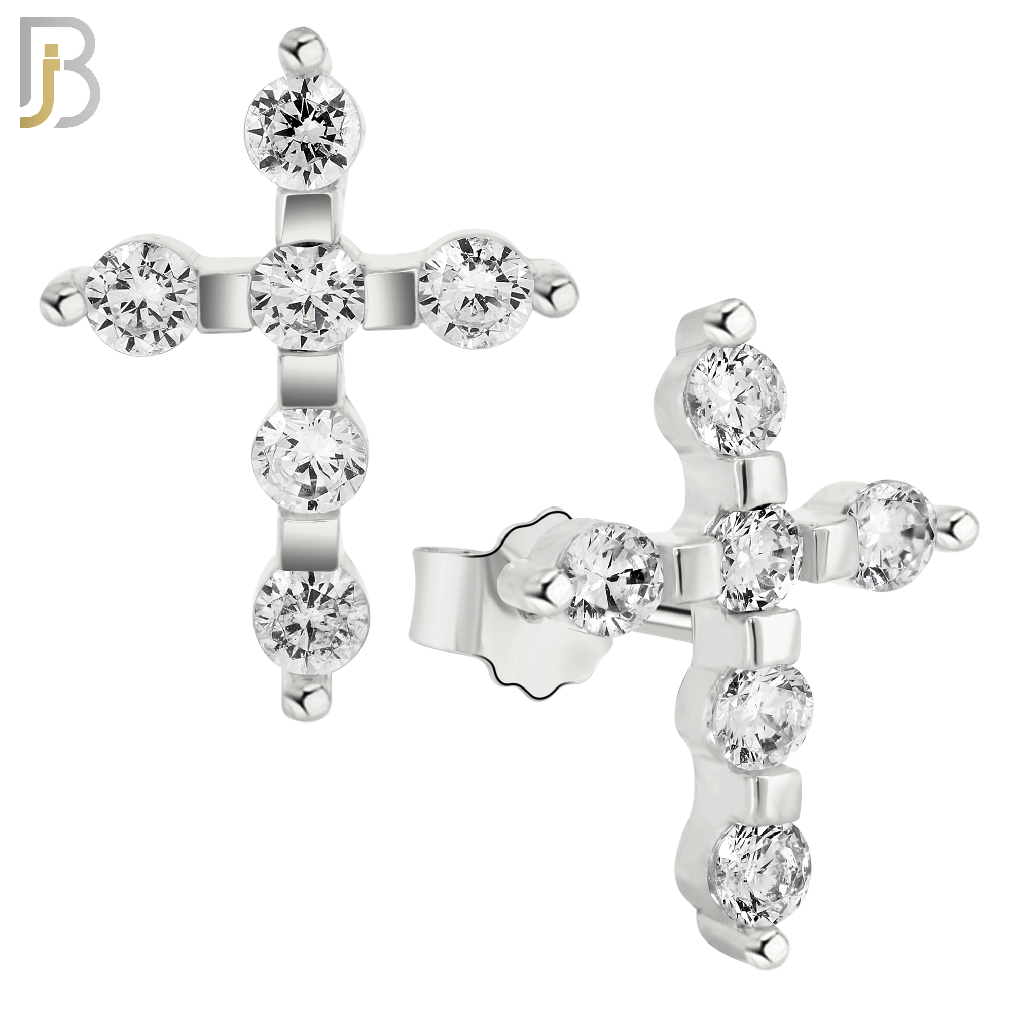 925-ES231 – .925 Sterling Silver Cross Earring Stud with Zircon image 1