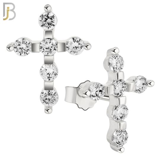 925-ES231 – .925 Sterling Silver Cross Earring Stud with Zircon image 1